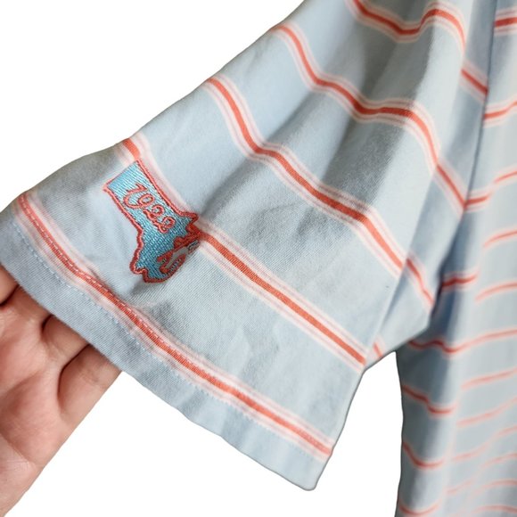 Criquet Men's Polo Size Large Light Blue Striped Soft Pima Cotton Blend - Picture 7 of 9